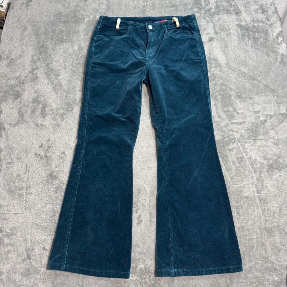 UNIF Teal Blue Corduroy Flared Pants Contrast Belt Loops Retro Style 27x25